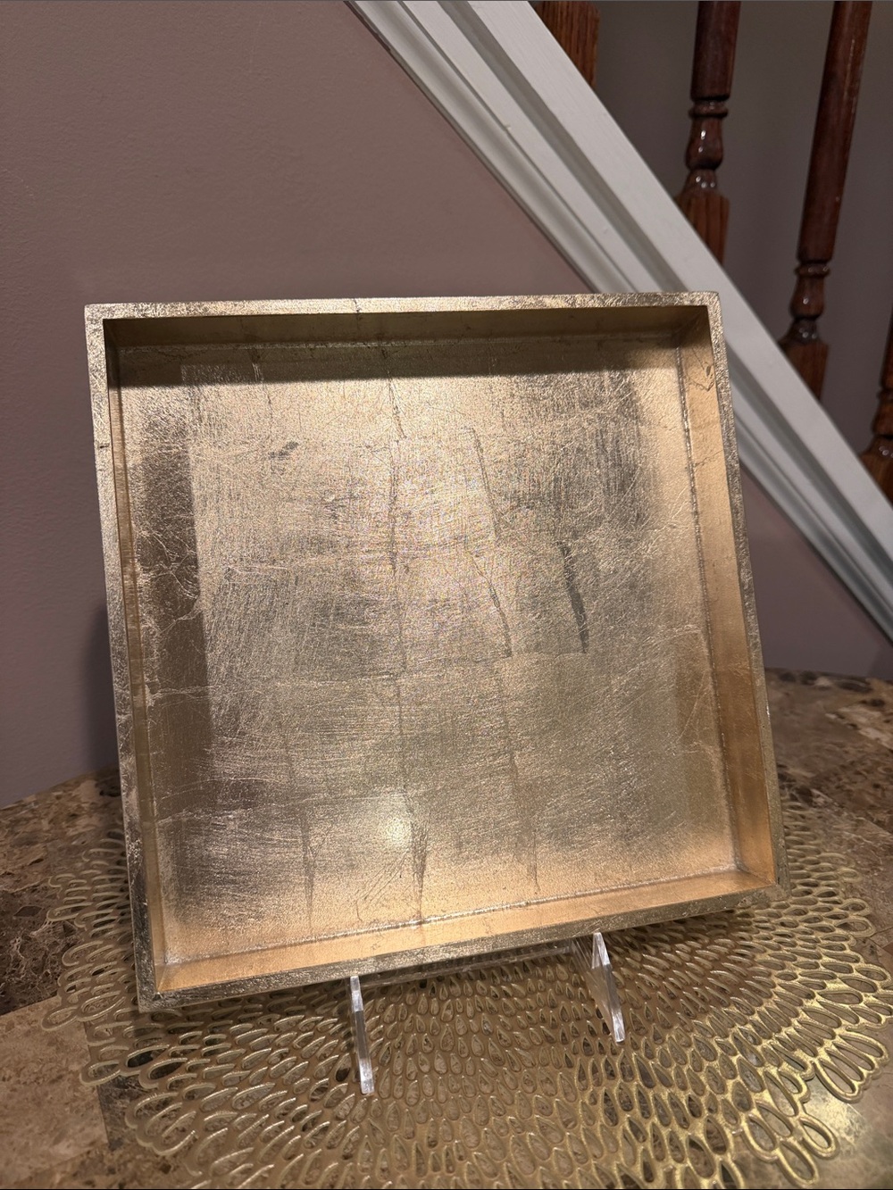 Gold Finish Lacquer Square Tray